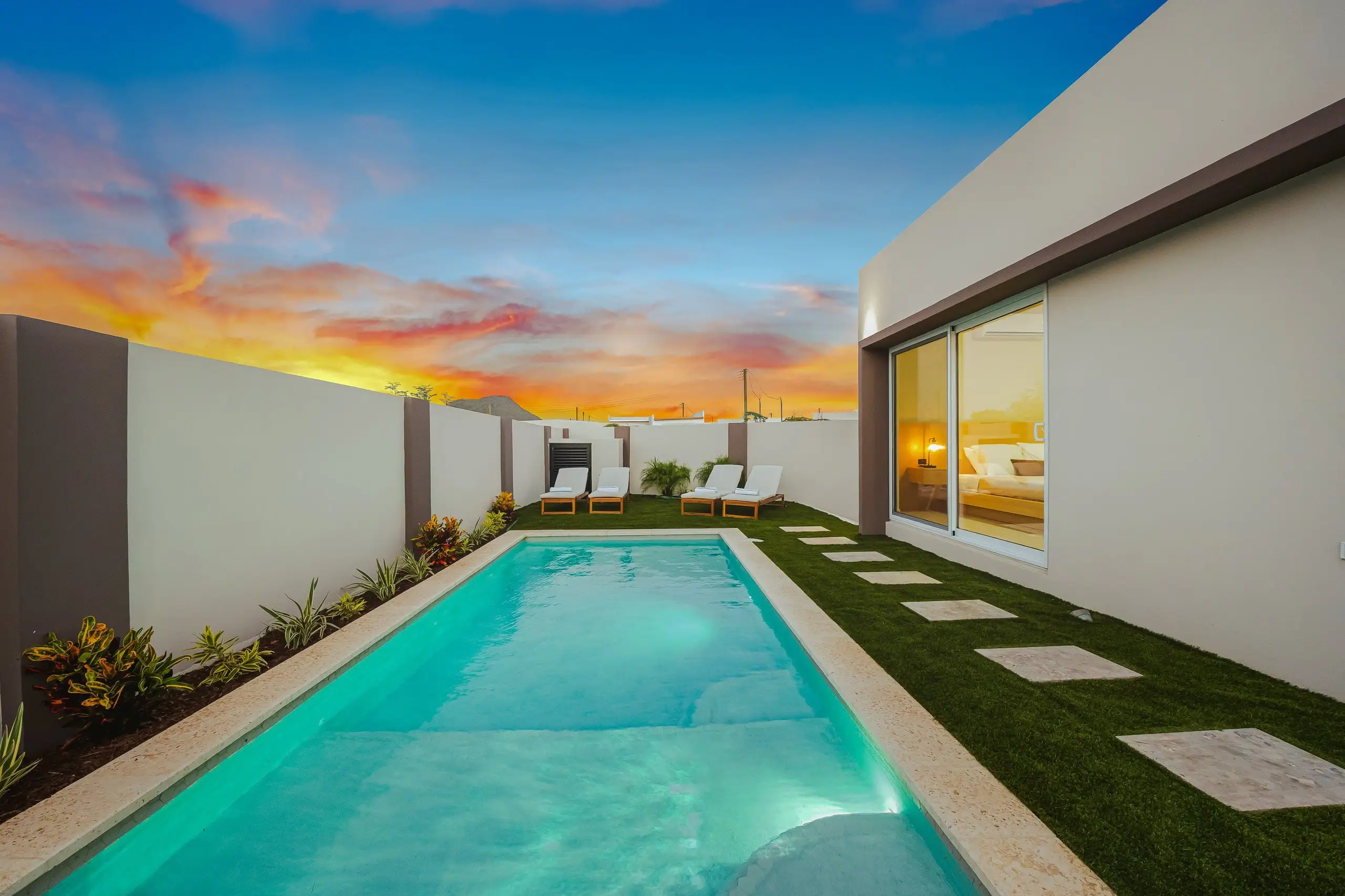 The private pool at dusk